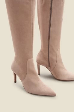 Francesca Taupe Suede Stiletto Heel Knee High Boots -Trendora Shop web a22fw010bn c
