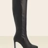 Brooke Black Leather Curved Heel Knee High Boot