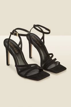 Adelaide Black Suede Multi Strap Square Toe Sandal