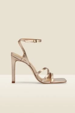 Adelaide Gold Leather Multi Strap Square Toe Sandal