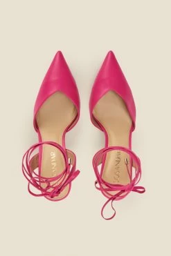 Valeria Hot Pink Leather Pointed Toe Court With Ankle Wrap -Trendora Shop web a22fw036pk c