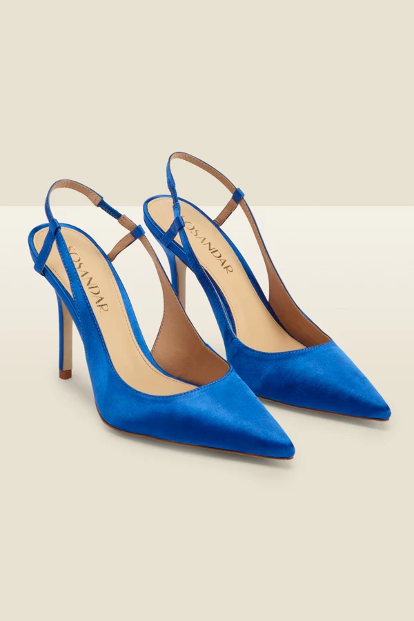 Peyton Cobalt Blue Satin Flared Heel Pointed Toe Slingback Court 4 Peyton Cobalt Blue Satin Flared Heel Pointed Toe Slingback Court - Image 4