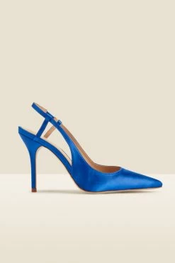 Peyton Cobalt Blue Satin Flared Heel Pointed Toe Slingback Court 10 Peyton Cobalt Blue Satin Flared Heel Pointed Toe Slingback Court -Trendora Shop web a22fw037be b
