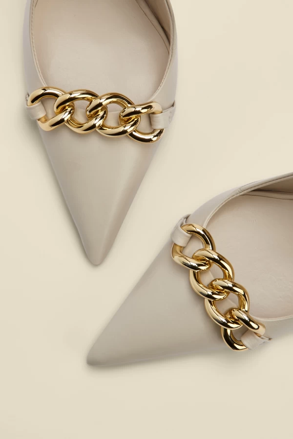 Ariana Cream Leather Chain Detail Slingback Court Shoe 4 Ariana Cream Leather Chain Detail Slingback Court Shoe - Image 4