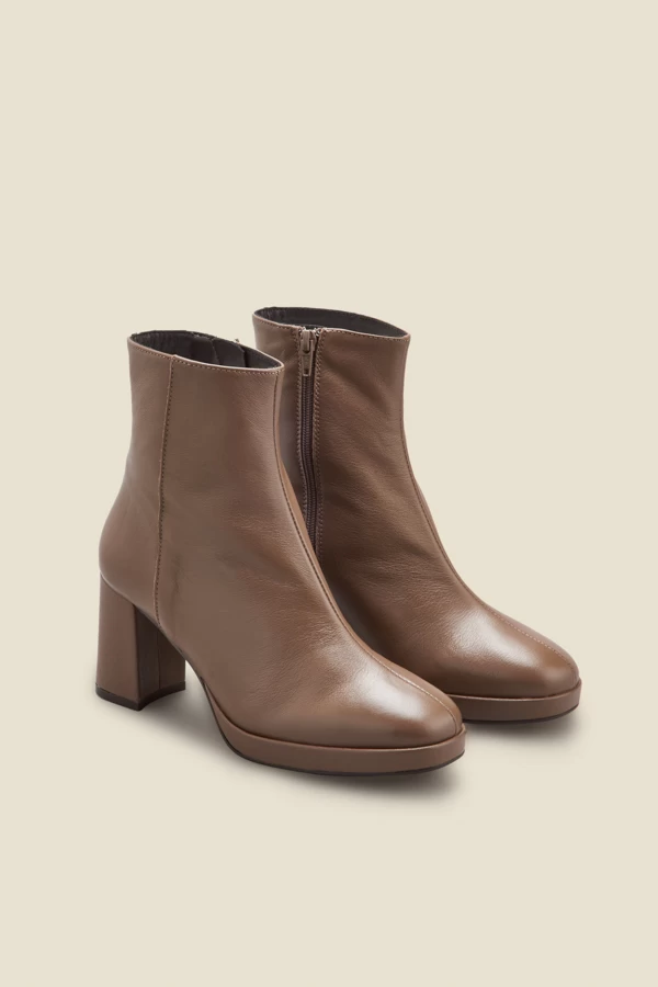 Naomi Taupe Leather Block Heel Platform Ankle Boot 2 Naomi Taupe Leather Block Heel Platform Ankle Boot - Image 2