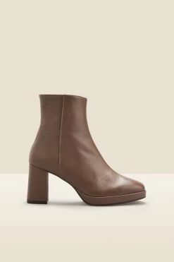 Naomi Taupe Leather Block Heel Platform Ankle Boot