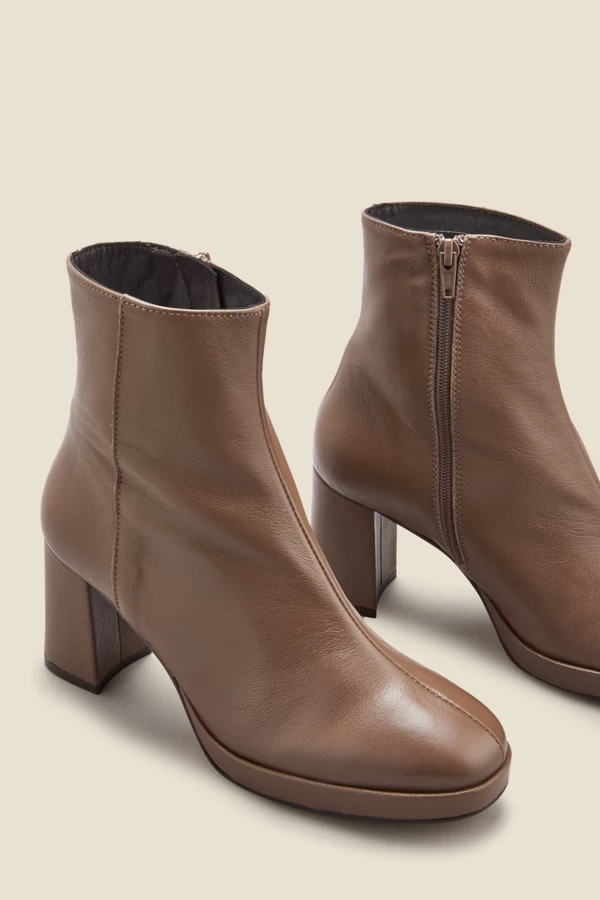 Naomi Taupe Leather Block Heel Platform Ankle Boot 4 Naomi Taupe Leather Block Heel Platform Ankle Boot - Image 4