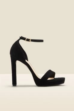 Serene Black Leather Barely There Platform Heels
