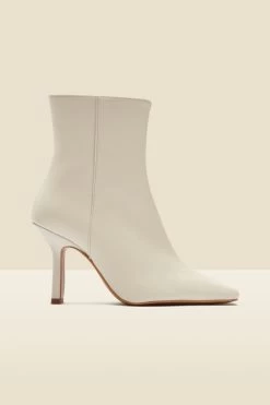 Ecru Leather Square Toe Ankle Boot