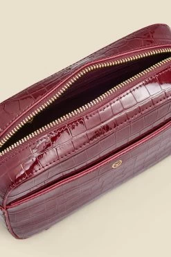 Wine Croc Faux Leather Chain Detail Cross Body Bag -Trendora Shop web a23ac001rd0011 d