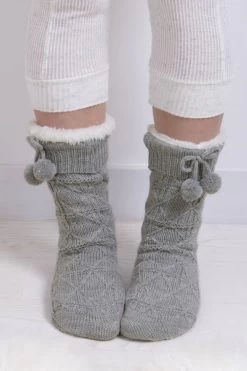 Grey Totes Textured Slipper Socks With Tassel Detail