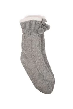 Grey Totes Textured Slipper Socks With Tassel Detail -Trendora Shop web a23ac051gy0015 2