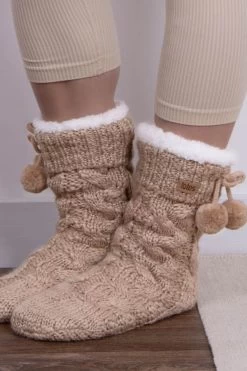 Natural Totes Textured Slipper Socks With Tassel Detail