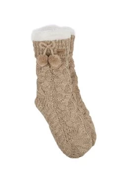 Natural Totes Textured Slipper Socks With Tassel Detail -Trendora Shop web a23ac052nl0003 2