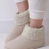 Cream Cable Knit Boot Slippers