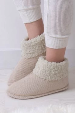 Cream Cable Knit Boot Slippers
