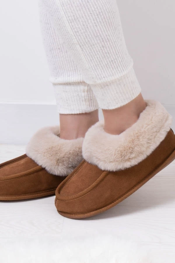 Tan Suede Faux Fur Lined Boot Slippers 1 Tan Suede Faux Fur Lined Boot Slippers