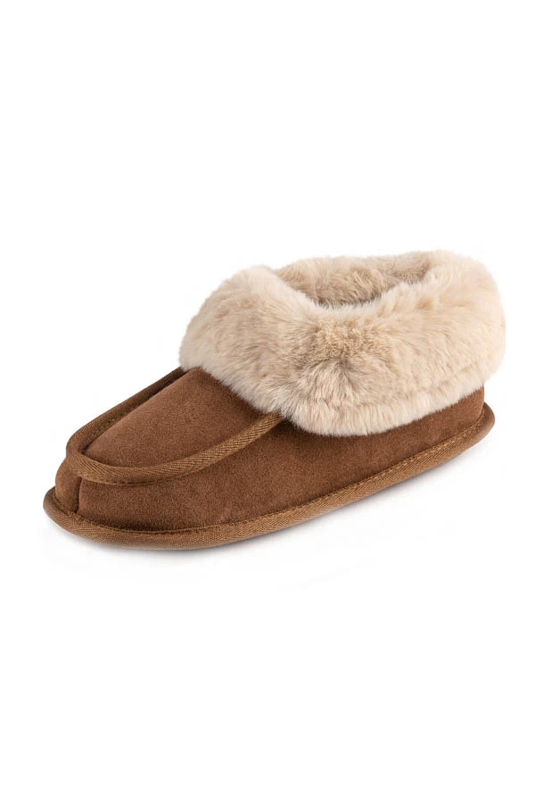 Tan Suede Faux Fur Lined Boot Slippers 2 Tan Suede Faux Fur Lined Boot Slippers - Image 2
