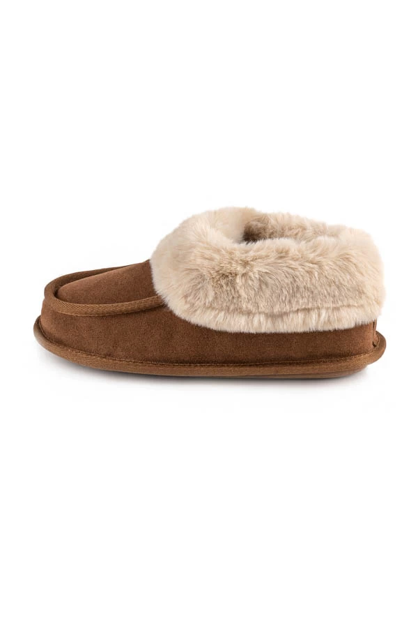 Tan Suede Faux Fur Lined Boot Slippers 3 Tan Suede Faux Fur Lined Boot Slippers - Image 3