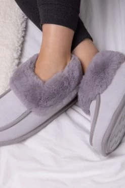 Grey Suede Faux Fur Lined Boot Slippers