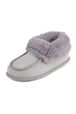Grey Suede Faux Fur Lined Boot Slippers -Trendora Shop web a23fw101gy0015 1