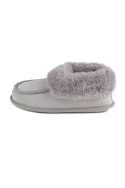 Grey Suede Faux Fur Lined Boot Slippers -Trendora Shop web a23fw101gy0015 2