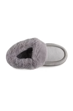 Grey Suede Faux Fur Lined Boot Slippers -Trendora Shop web a23fw101gy0015 3
