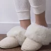 Cream Totes Textured Faux Fur Mule Slippers