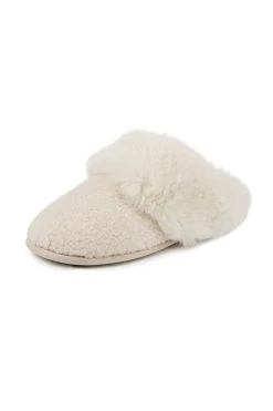 Cream Totes Textured Faux Fur Mule Slippers -Trendora Shop web a23fw105nl0001 3
