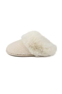 Cream Totes Textured Faux Fur Mule Slippers -Trendora Shop web a23fw105nl0001 4