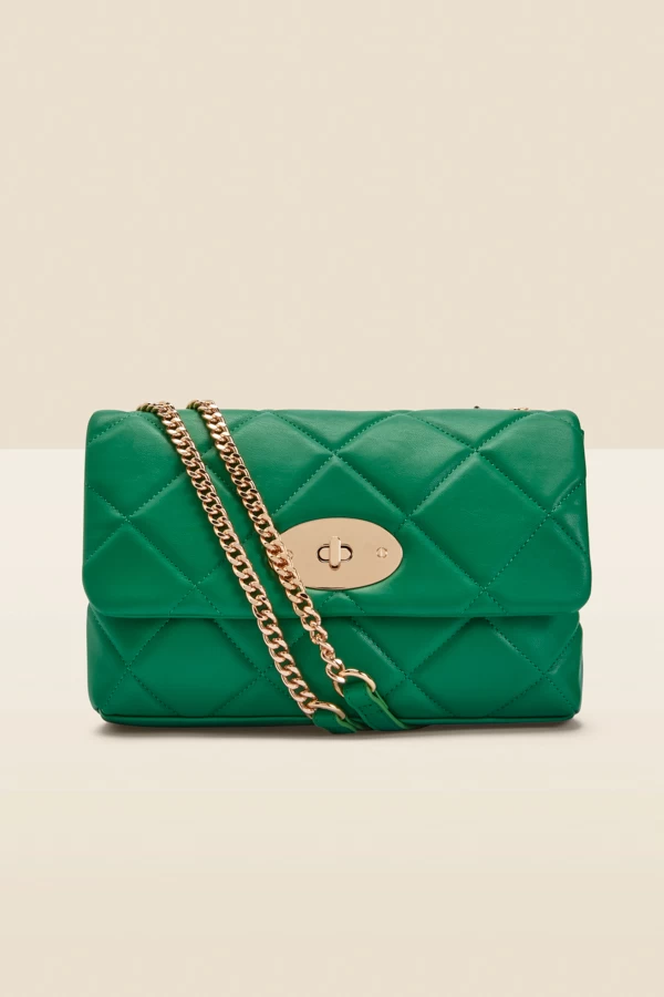 Green Faux Leather Quilted Clasp Detail Cross Body Bag 1 Green Faux Leather Quilted Clasp Detail Cross Body Bag