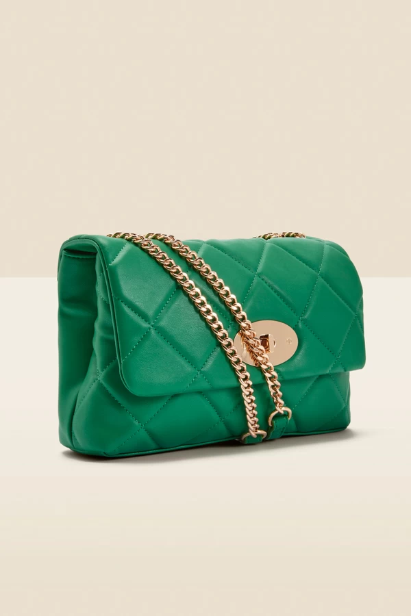 Green Faux Leather Quilted Clasp Detail Cross Body Bag 2 Green Faux Leather Quilted Clasp Detail Cross Body Bag - Image 2