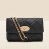 Black Faux Leather Quilted Clasp Detail Cross Body Bag