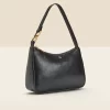 Black Luxe Gold Handle Detail Faux Leather Shoulder Bag
