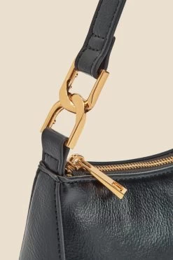 Black Luxe Gold Handle Detail Faux Leather Shoulder Bag -Trendora Shop web ac007 c