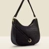 Black Croc Faux Leather Shoulder Bag