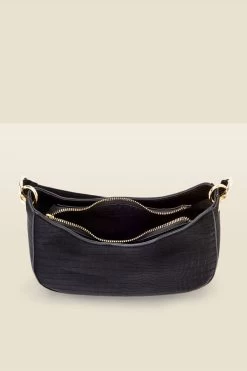 Black Croc Faux Leather Shoulder Bag -Trendora Shop web black croc bag 4