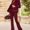 Wine Button Detail Kick Flare Trousers