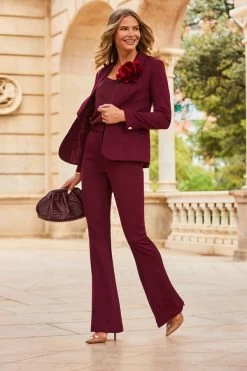 Wine Button Detail Kick Flare Trousers