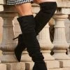 Black Suede Slouch Stiletto Heel Over The Knee High Boot