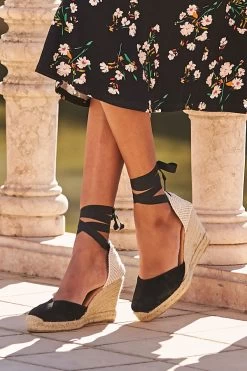 Perla Black Suede Valenciana Wedge Espadrille