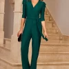 Forest Green Plisse Wrap Front Jumpsuit