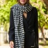 Black & White Dogtooth Print Tassel Detail Scarf