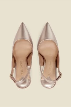 Sierra Champagne Gold Leather Slingback Court Shoe -Trendora Shop web gold slingbacks 3