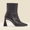 Nova Black Leather Square Toe Interest Heel Ankle Boot