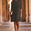 Black & White Spot Print Ruffle Hem Shift Dress