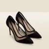 Maya Black Suede Stiletto Court Shoe With Mesh Detail