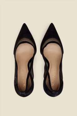 Maya Black Suede Stiletto Court Shoe With Mesh Detail -Trendora Shop web mesh courts 3