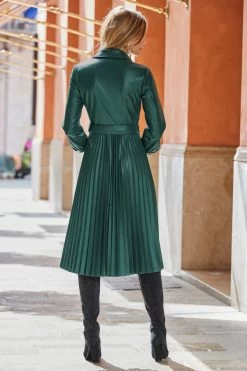Dark Green Faux Leather Pleated Midi Dress 10 Dark Green Faux Leather Pleated Midi Dress -Trendora Shop web rt06 s3dp004gn0015 083