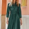 Dark Green Faux Leather Pleated Midi Dress